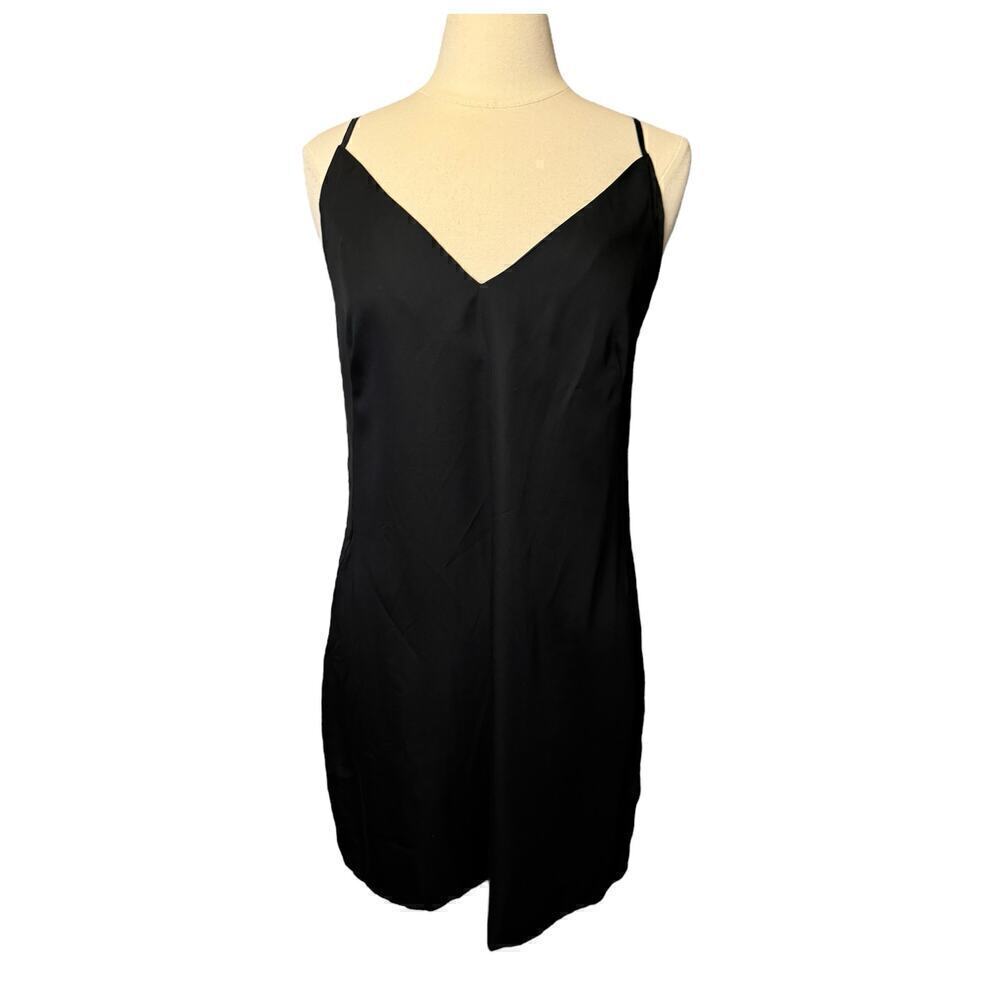 Ettitude NEW Bamboo Black Slip Dress Large Sateen Knee Length